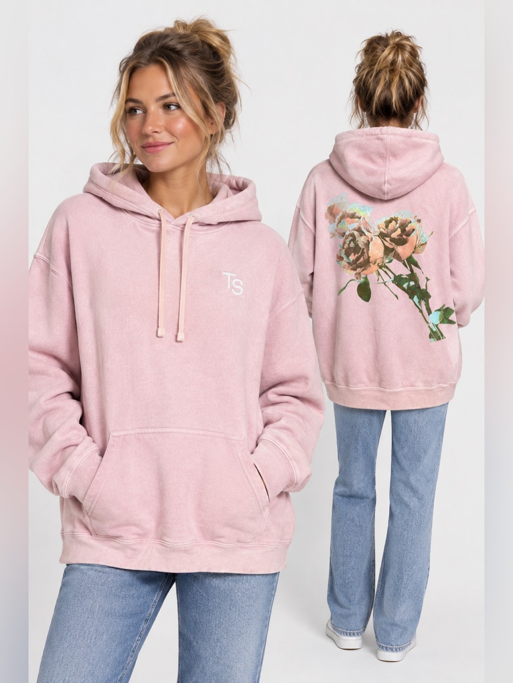 TAYLOR SWIFT LOVER ALBUM VALENTINE'S DAY Pink Glitter Rose sweatshirt hoodie L